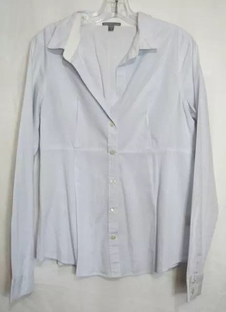 James Perse Blue Striped V Neck Back Pleat Button Down Shirt Size 4 EUC