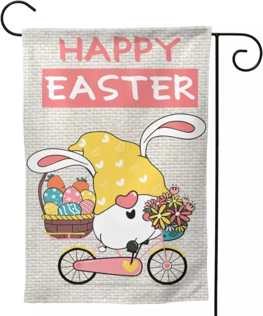 Easter Garden Flags 12x18 Double Sided Gnome Riding a Bicycle Welcome Spring Gar