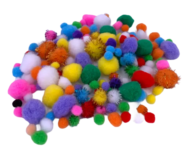 150 CMC Bastel Pompons Mini Pompoms Bunt gemischt 8 - 30 mm Bommel Bömmel Plüsch