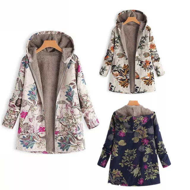 Giacca di cotone donna stampa floreale con cappuccio pile lunghezza media cappotto donna cerniera