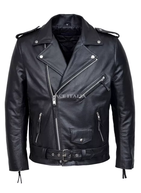 Herren PERFECTO Jacke BRANDO schwarz klassisch Motorrad Biker echte Rindslederjacke