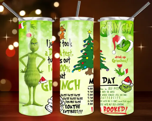 Grinch green Quotes DNA Drink up Grinches test 20oz skinny Tumbler