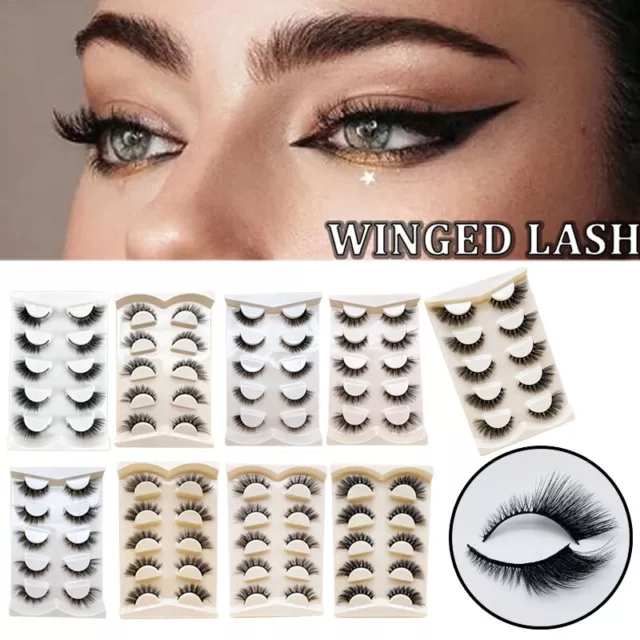 5Pairs Faux Cils Extension 3D Ailes Cil Croix Long Fin Eye Allong *