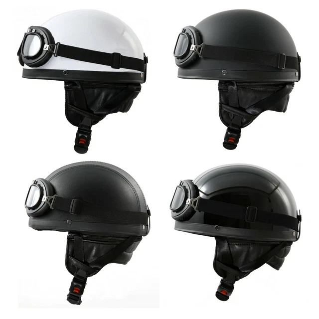 Casque Moto Vintage Jet ECE Homologué - Demi-Casque Rétro Allemand Avec Lunettes