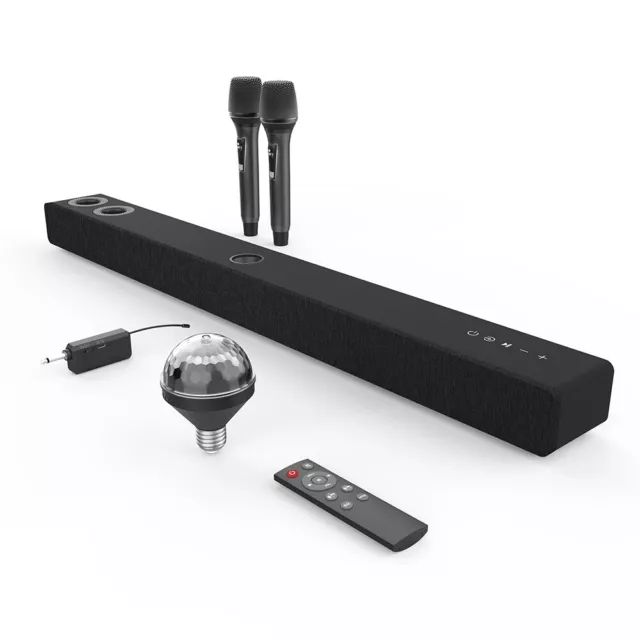 Bluetooth Karaoke Machine Wireless Stereo Home KTV Soundbar Speaker 2 Microphone