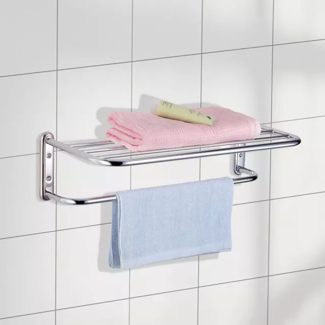 Chrome Stylish Bathroom Wall Mounted Towel Rail Holder Shelf Storage Rack