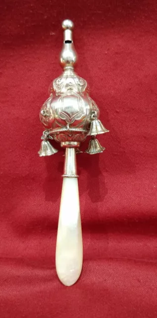 Hochet Enfant Argent Et Nacre Ancien