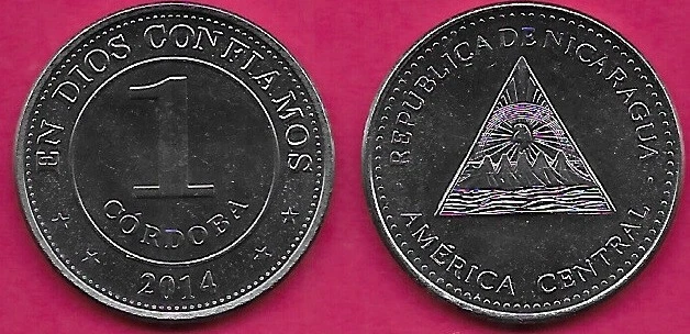 Nicaragua 1 Cordoba 2014 Unc Coat Of Arms Of Nicaragua With Country Name Above,S