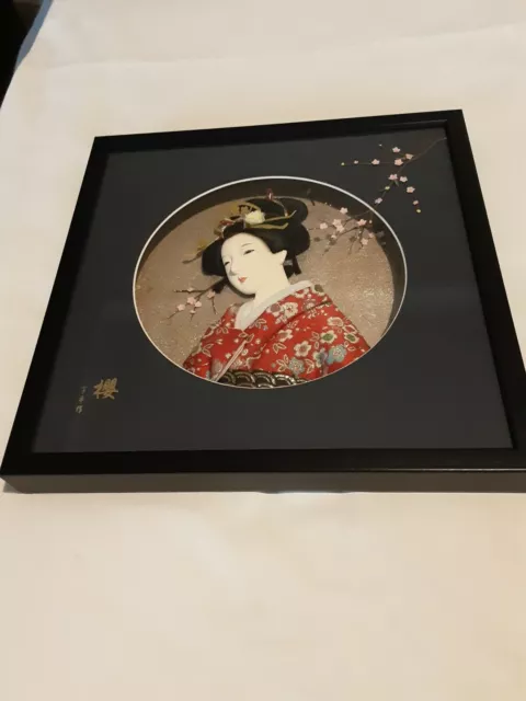 Oriental Asian 3D Portrait Geisha Lady, textile Fabric, Porcelain, And Glass...