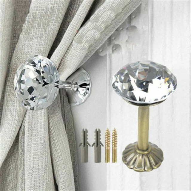 Curtain Holdbacks Wall Tie Backs Hooks Crystal Hanger Holder 2Pcs Home