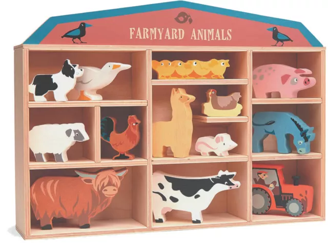 Tender Leaf Toys Holzfiguren Farmyard Bauernhoftiere Display 14 Teile