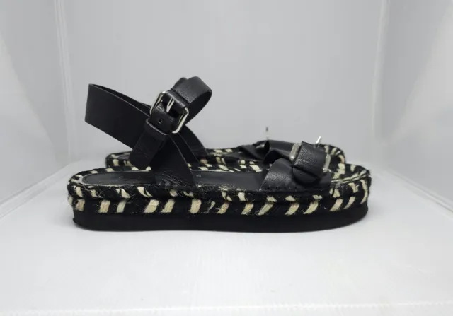 Paloma Barcelo Espadrille Black Vegan Leather 1.5" Platform Sandals 38 / US 7.5