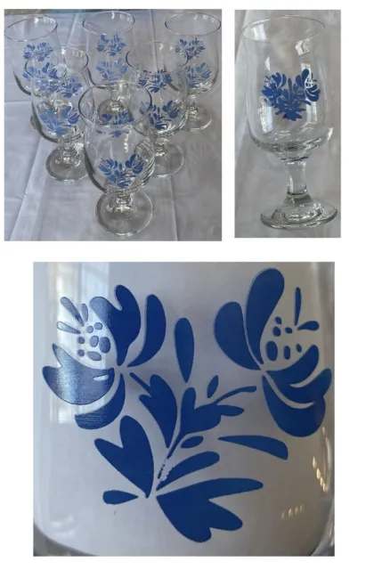 VINTAGE Pfaltzgraff Wine Glasses 12 oz.  BLUE YORKTOWNE  6-Piece Set