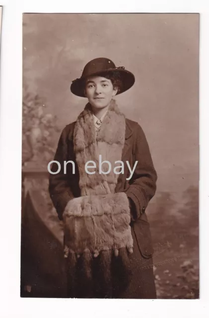 Vintage RPPC Postcard Young Lady Winter Fashion - Stanley Bros of Leytonstone Rd