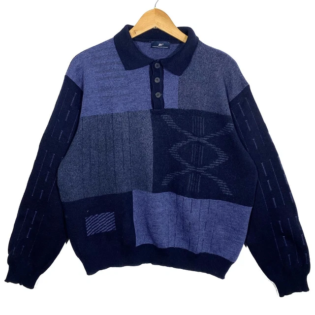 Pull Vintage 80's Canat Paris – Noir, Col Boutonné, Coton Made In France – Taille L
