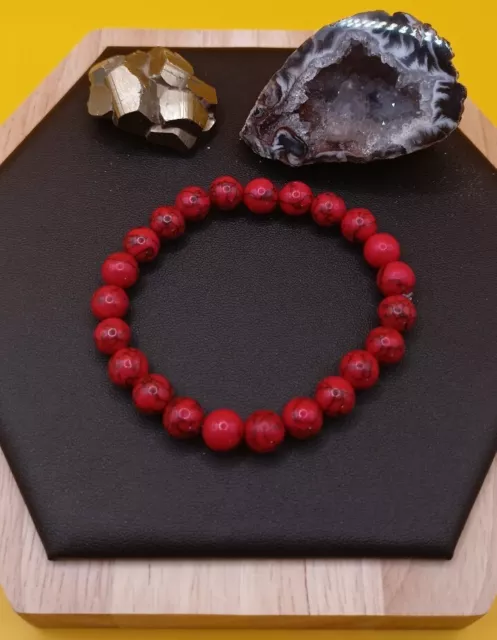 Bracelet En Holwite Rouge Pierre Naturelle Homme