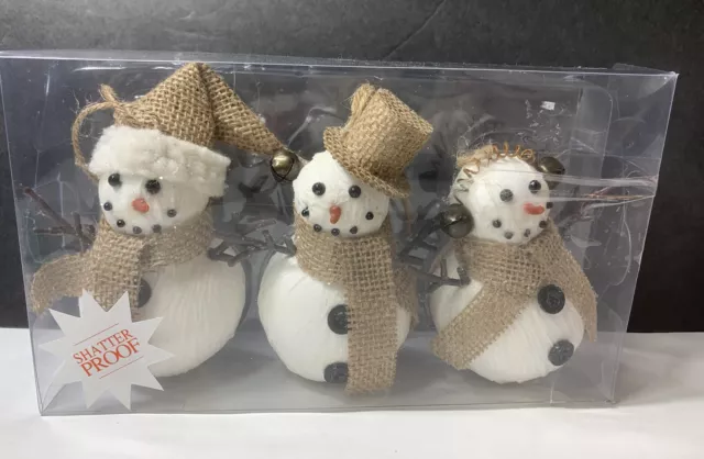 Shatterproof Snowman Christmas Ornaments Burlap Holiday Decor New
