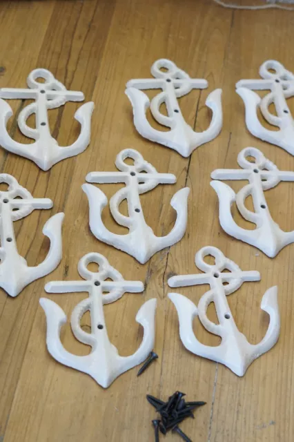 12 Cast Iron Anchor Coat Hooks Nautical Coat Hat Hook Anchors Distressed White