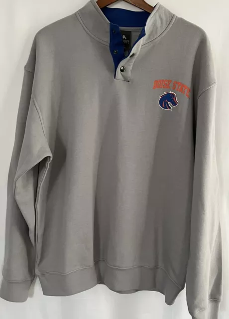 Boise State 3 Snap Men's Long Sleeve Sweatshirt LARGE Gray with Blue & Orange