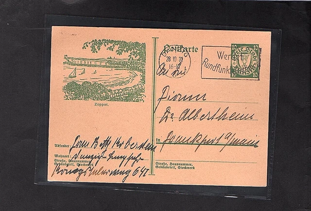Danzig, Ganzsache Mi.-Nr. P 45  Zoppot gelaufen.
