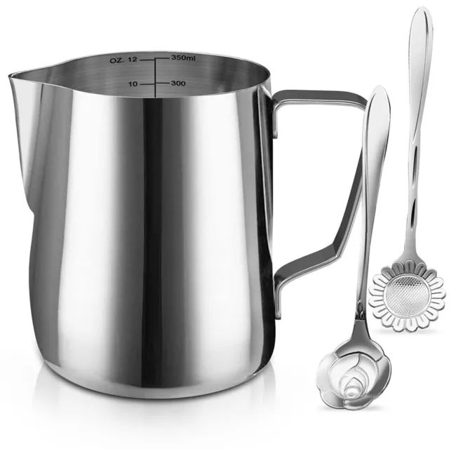 Milk Frothing Pitcher Jug 12oz/350ml Stainless Steel Coffee Tools Cup Suitable F