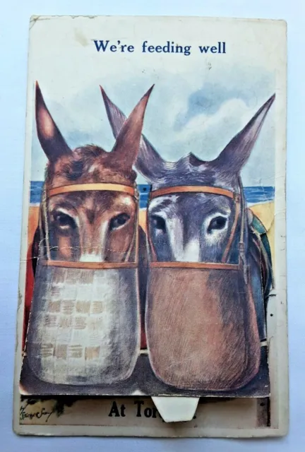 Antik Die Tasche Neuheit Karte Postkarte Esel Wir füttern gut alte Fotos