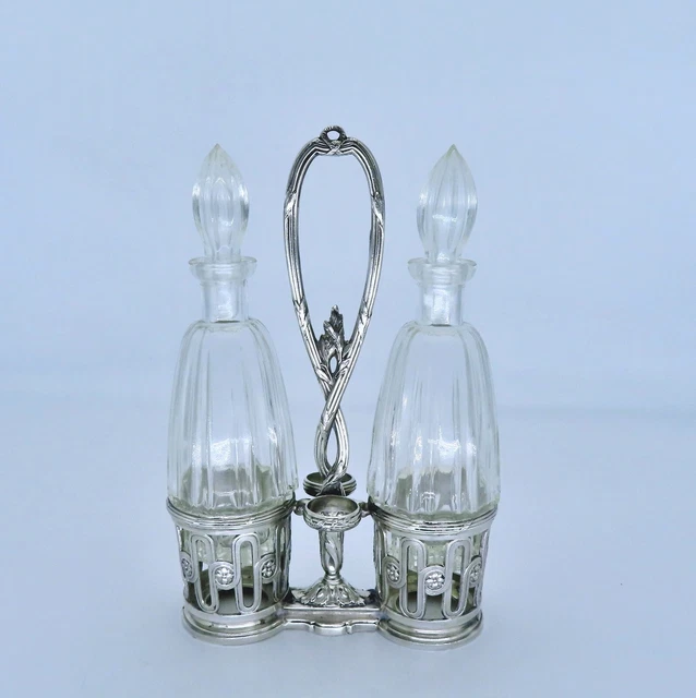 ANTIQUE CHRISTOFLE OIL and Vinegar Set French Table Bottle Cruet Stand