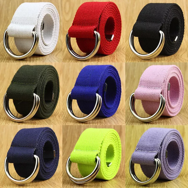 Jeans Belt Casual Web Double D-ring Buckle Canvas Belt Men Women Military