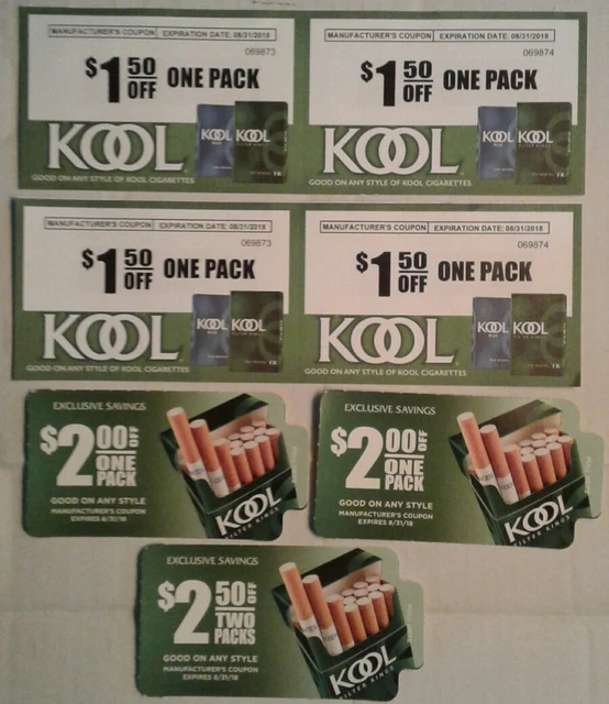 kool cigarette coupons KOOL CIGARETTE COUPONS --$1.50 off 1 pk(×4), $2 off 1 pk(×2), $2.50 off 2  pks $4.99