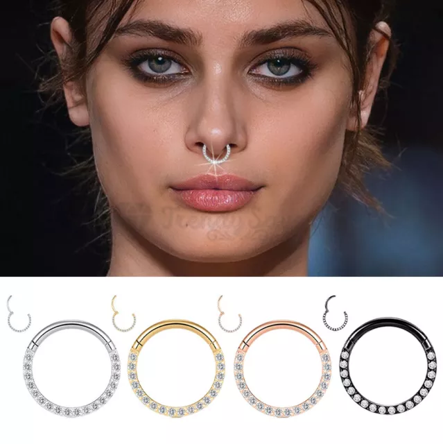 Titanium Surgical Steel 8MM Ear Nose Septum Ring Clicker CZ Piercing Jewelry 1pc