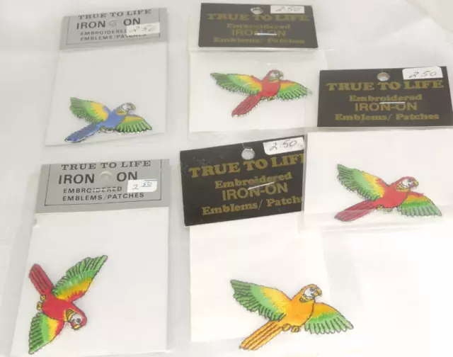 Lot of 5 flying PARROT embroidered Iron On Patch Tropical Birds NEW *M