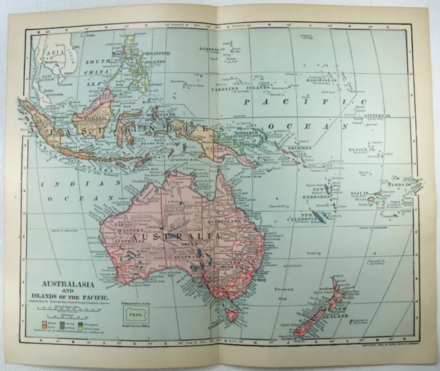 Australasia & the Pacific Islands - Original 1902 Map by Dodd Mead & Co. Antique