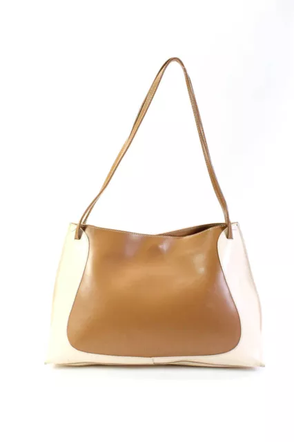 Furla Womens Double Handle Snap Top Two Toned Handbag Brown Beige Leather