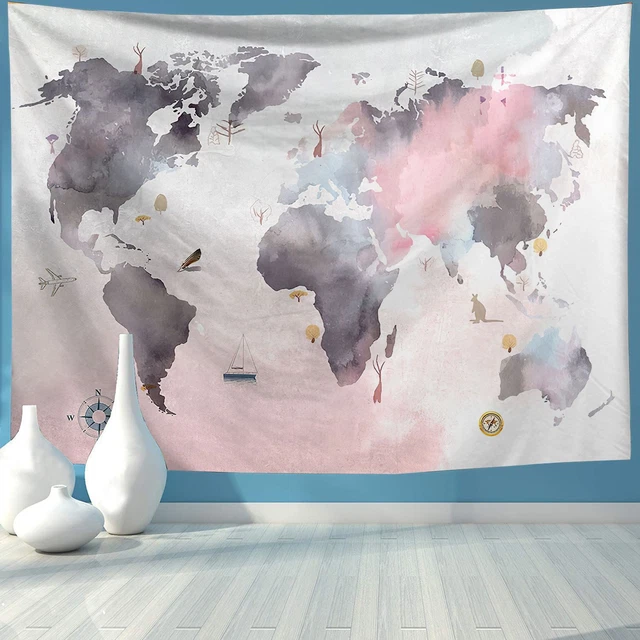 WATERCOLOR WORLD MAP High-Definition World Map Tapestry Wall Hanging ...