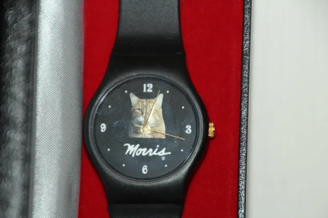 Vintage Morris The Cat 9-Lives Black Plastic Analog Watch Brand New In Case