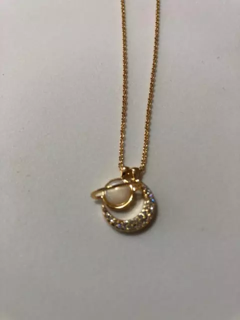 Kelsey B. Moon/Saturn Necklace w/Genuine Swarovski Crystals, Rose Gold 4112-CLRG