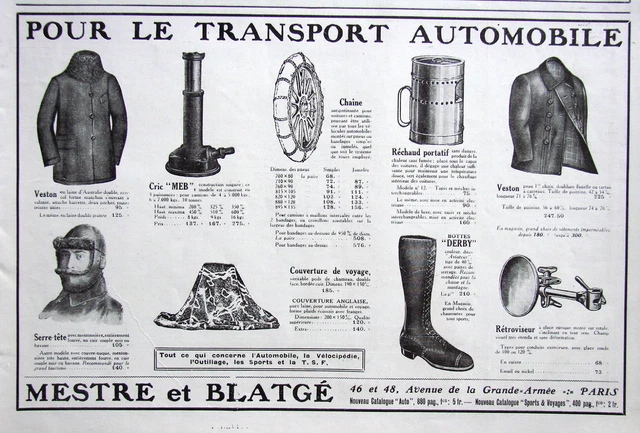 PUBLICITÉ DE PRESSE 1924 MESTRE et BLATGÉ POUR LE TRANSPORT AUTOMOBILE RÉCHAUD