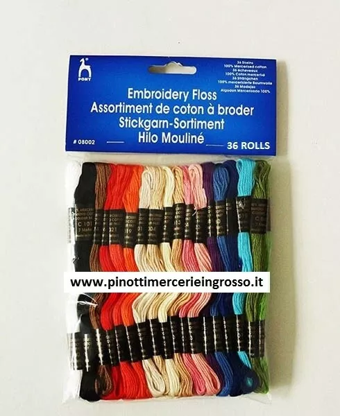 Filo Per Ricamo A Mano Muline In Cotone Pacco Da 36 Matasse Assortite Pony 08002