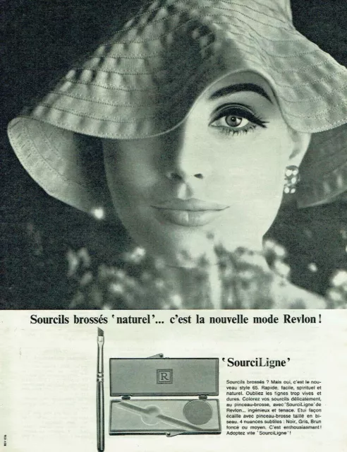 Publicité Advertising  820 1965 maquillage  yeux Sourciligne  mode Revlon