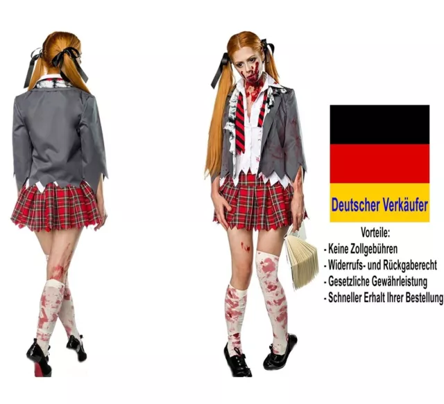 C24 - Damen Kostüm Horror Cheerleader Schulmädchen Zombie Gr. S 34-36 Halloween