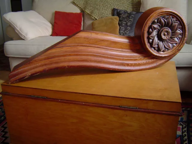 Architectural Salvage Big Carved Oak Wood Fragment Pediment Corbel Element Heavy