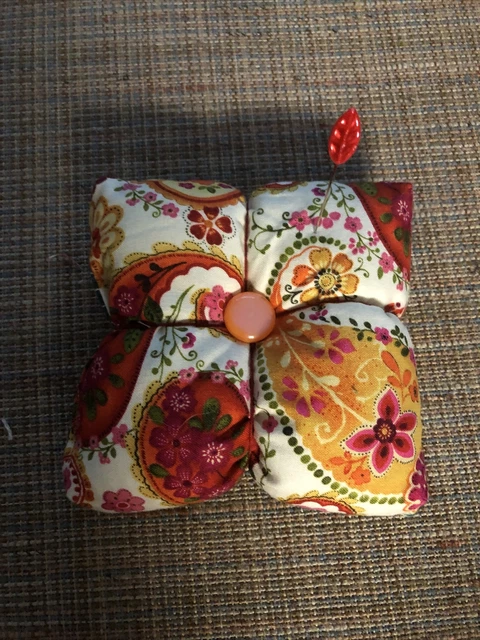 handmade pincushion vintage kantha quilt reversible 4.5” square vintage buttons