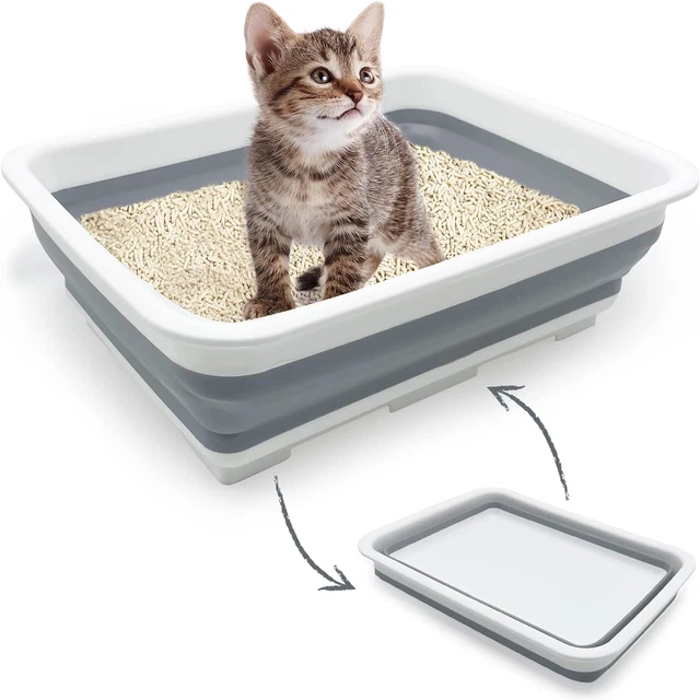 Open Cat Litter Box, Kitten Potty Pan Semi-Enclosed Foldable Waterproof Travel T