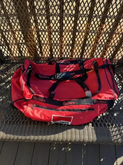 Marlboro Large Red Wheeled Rolling Duffel Bag Luggage Suitcase 30" long