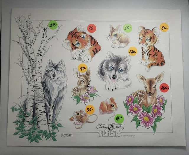 Hoja de tatuaje vintage de animales cereza