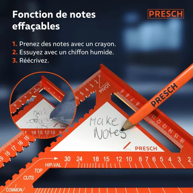 Équerre De Menuisier Set 180Mm & 300Mm Surface Innovante Effaçable Guide Perçage 3