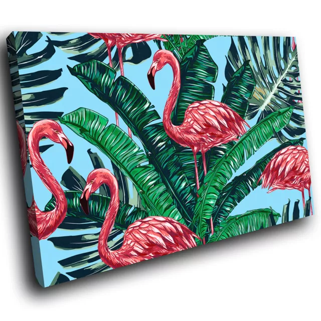 A687 Blue Green Floral Flamingo Funky Animal Canvas Wall Art Large Picture Print