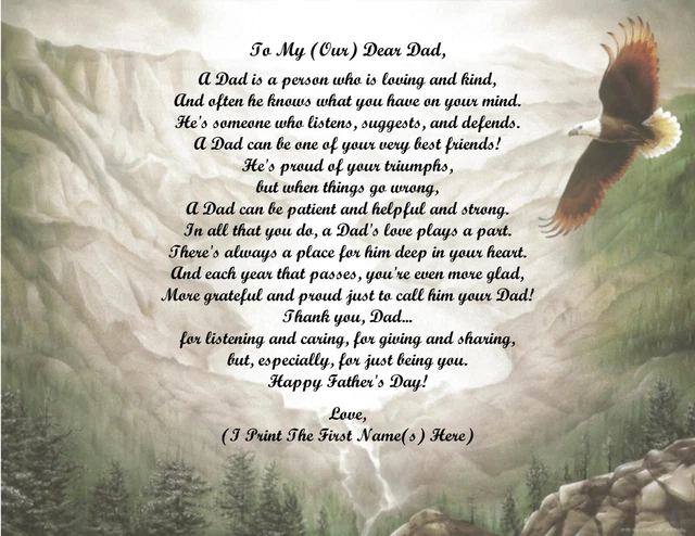 Father's Day Gift 4 Dad from your Son, Daughter, 2+Children Personalized Poem #9