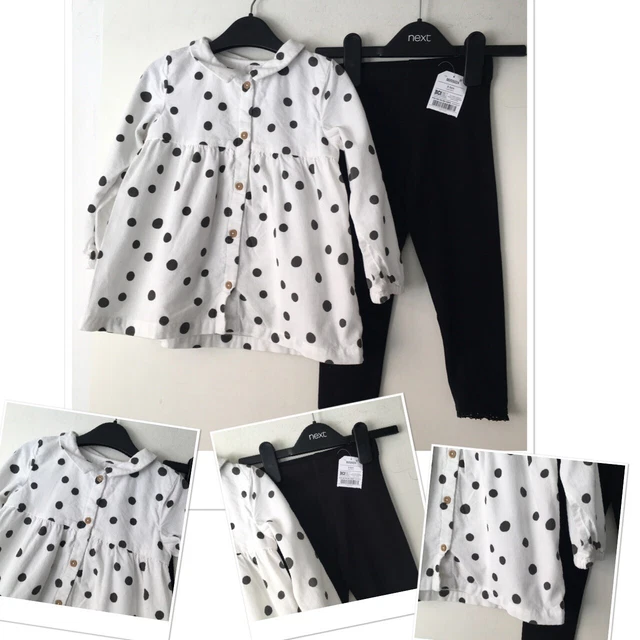 Next new tags girls Leggings & TU exc u polka lined cordrouy tunic top 2-3 Years