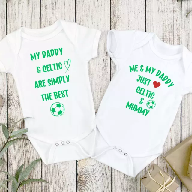 PAIR OF FUN BABY BODYSUIT VEST GIFT IDEA FOOTBALL COTTON  2 x Celtic Baby Vests